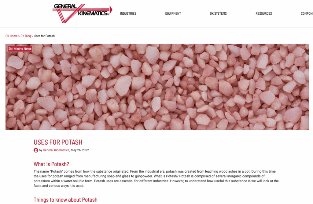 General Kinematics on uses for potash