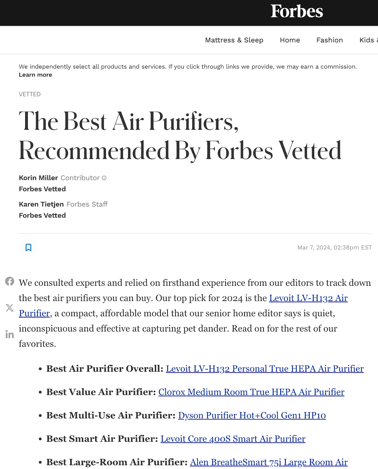 Articles from noted business publication and air purification experts Forbes #1