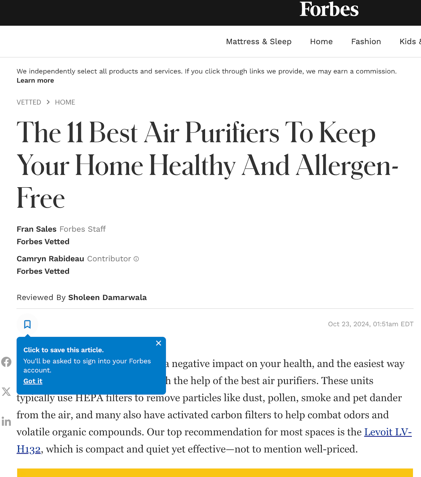 Articles from noted business publication and air purification experts Forbes #2