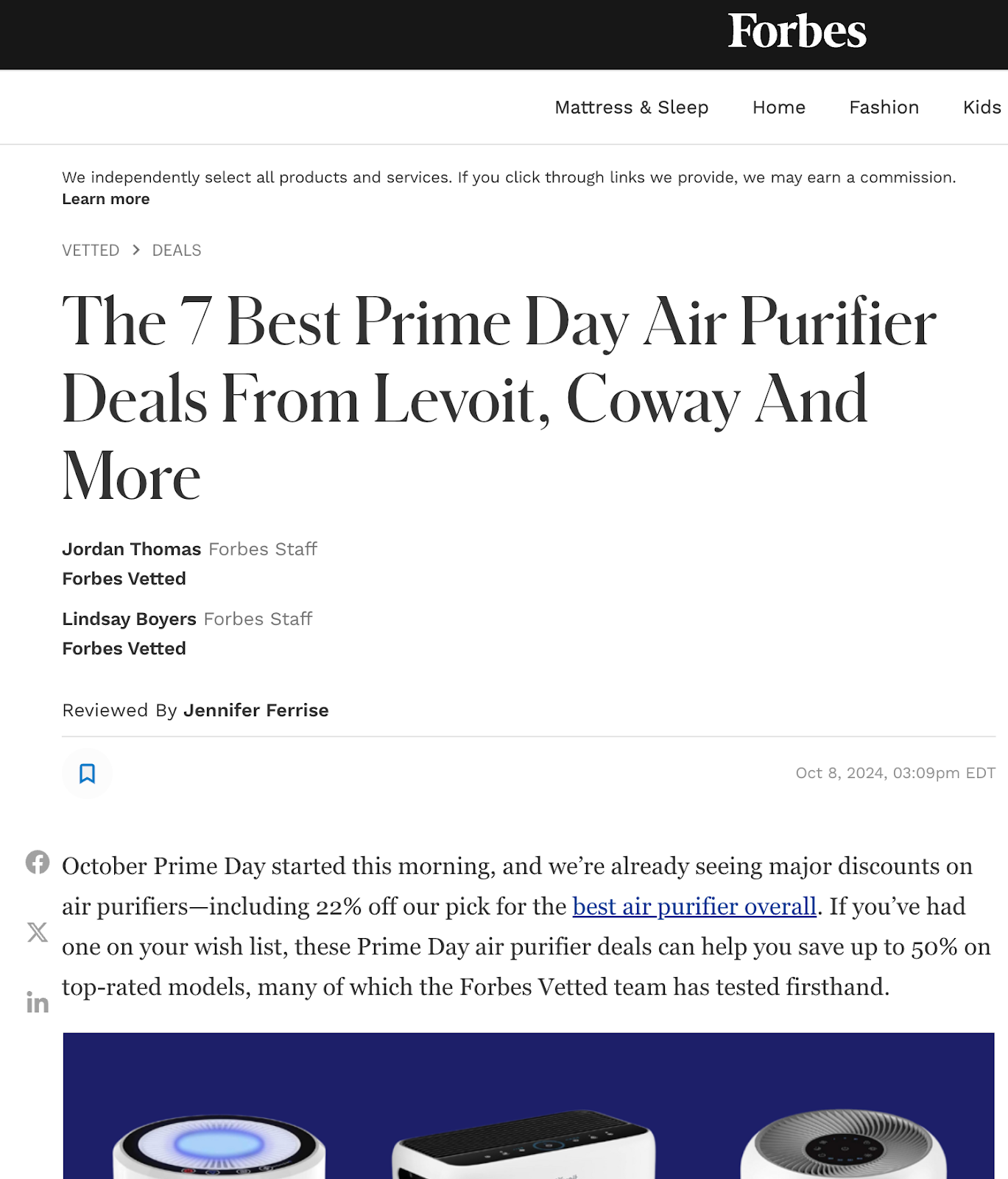 Articles from noted business publication and air purification experts Forbes #3